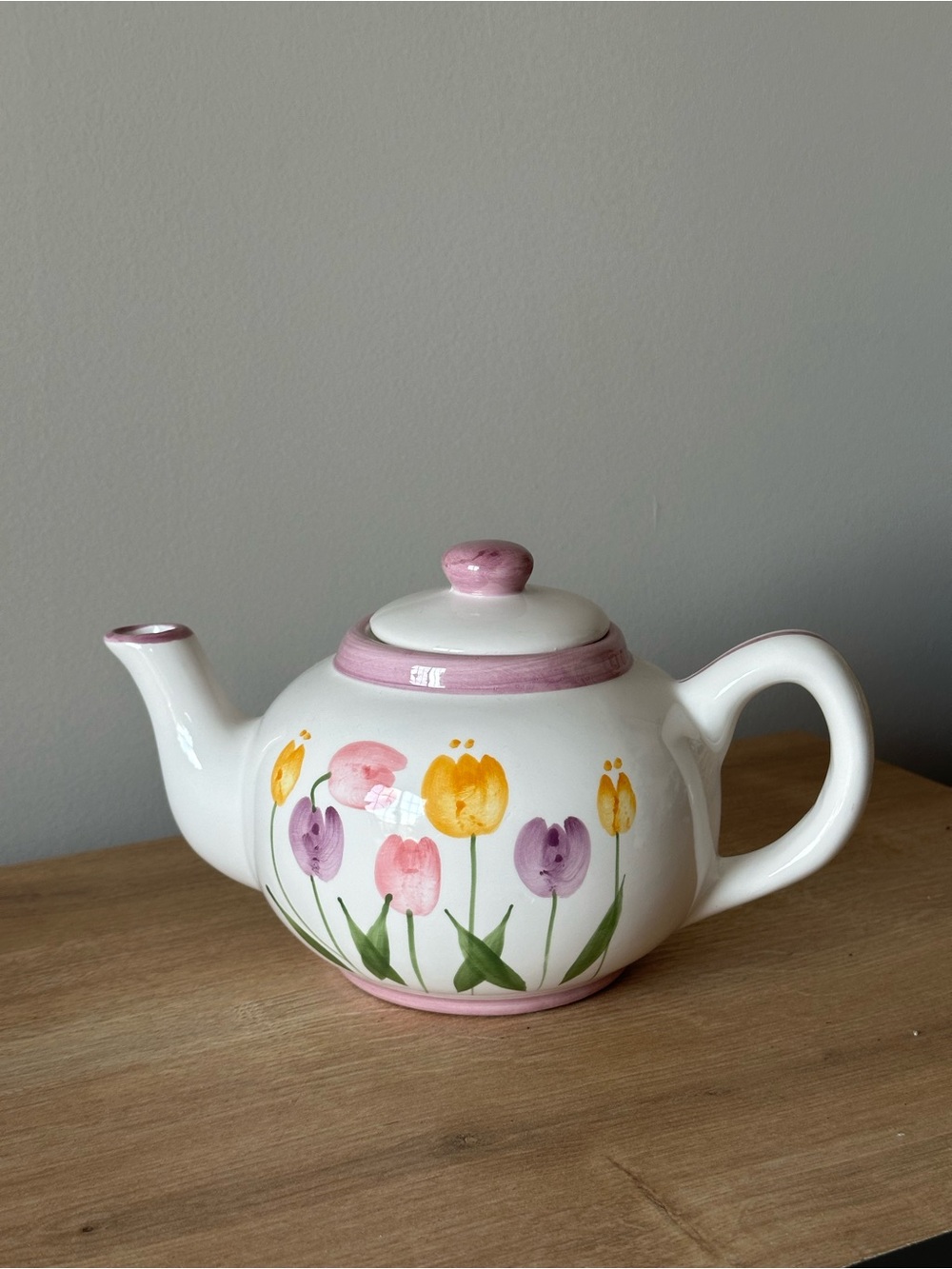 Vintage Cottagecore Hand-Painted Tulip Teapot